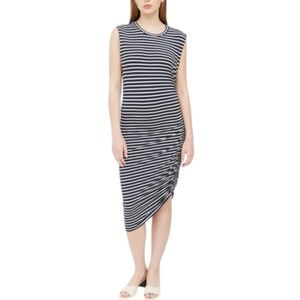 Veronica Beard Brompton Striped Side Ruched Jersey Dress - Navy & White - XS